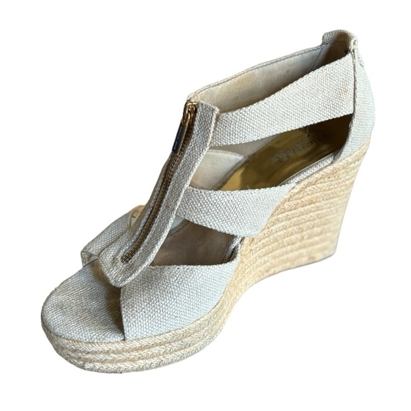 Michael Kors Beige Platform Wedge Espadrille Sandals Size 10 Strappy Open Toe - Picture 6 of 12